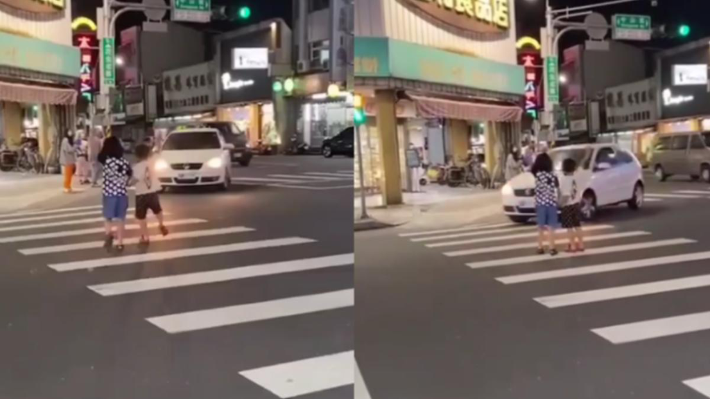 2小朋友舉手過馬路！白車不停讓「直接加速過彎」　驚險畫面曝